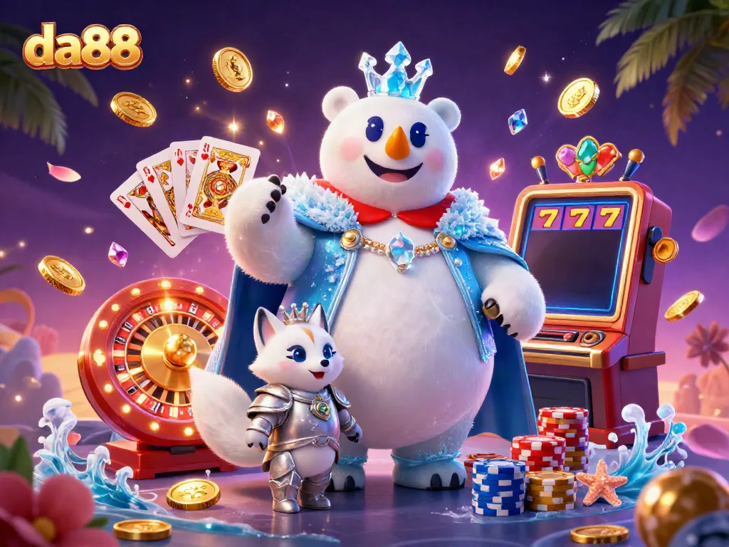 Win exciting prizes at da88 with a festive 3D casino scene featuring dynamic slots and jackpots.