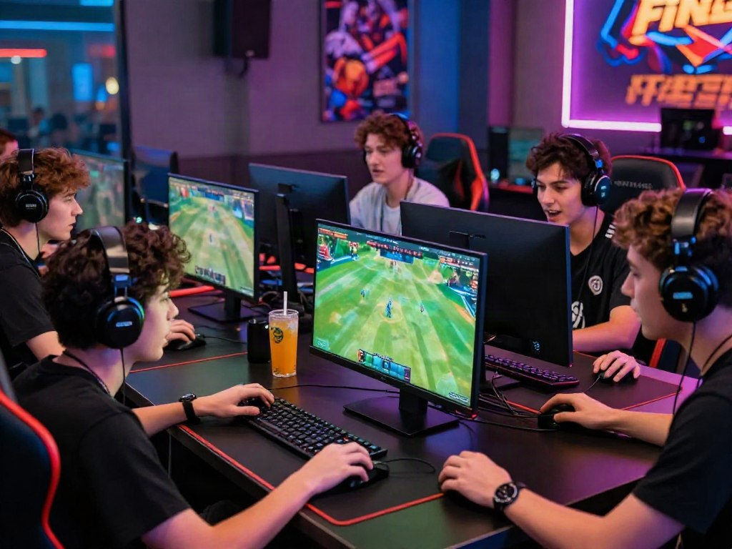 Players engaged in an exciting digital sports match at https://ku88vt.com/ gaming lounge.