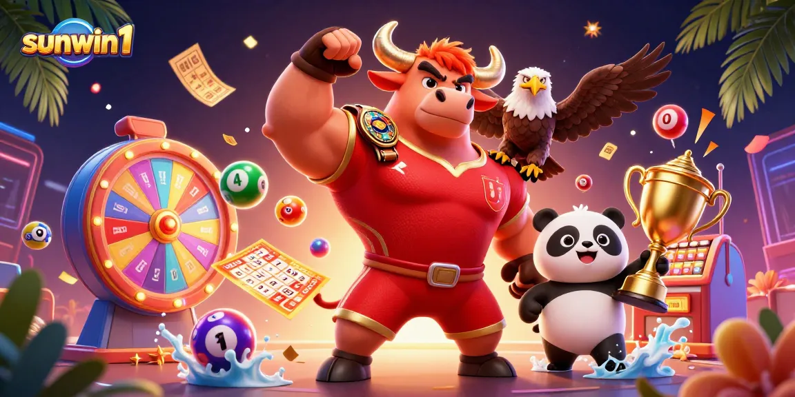 Experience the excitement of sunwin1 with vibrant lottery balls and winning moments in a festive casino scene.