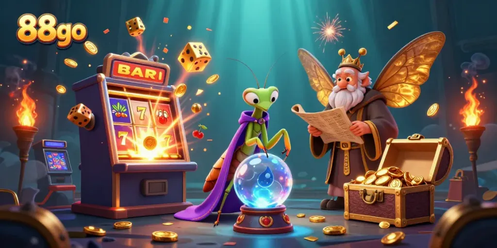 Experience thrilling wins with 88go's vibrant casino scene featuring iconic game elements.