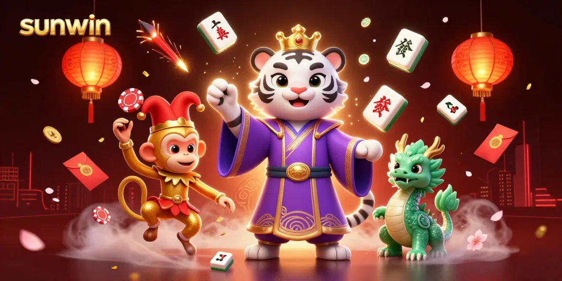 Experience thrilling gameplay with sunwin; 3D tiger, monkey, and dragon in a vibrant casino setting.