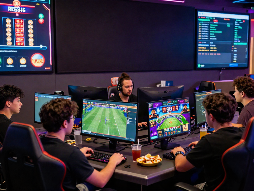 Engaging online gaming scene featuring players immersed in live betting at https://red88.limited/ with vibrant screens and an exciting atmosphere.
