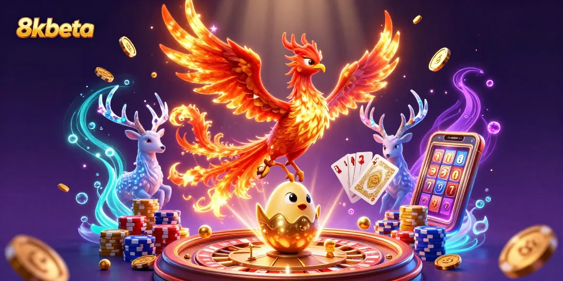 Experience exhilarating wins with 8kbeta's captivating casino illustration featuring enchanting characters.
