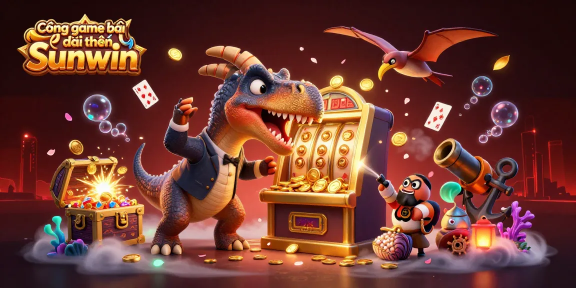 Cổng game bài đổi thưởng Sunwin showcases a 3D cartoon pachycephalosaurus winning jackpots with casino excitement