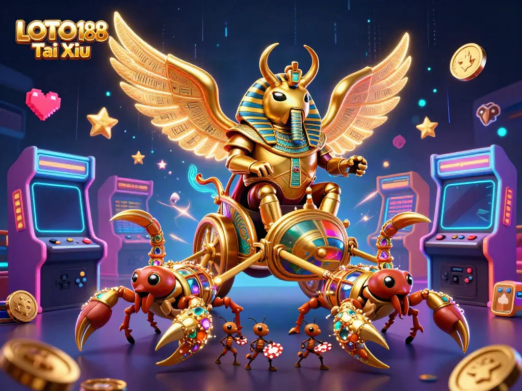 Engaging LOTO188 Tai Xiu scene with dynamic casino elements and cartoon characters in action.
