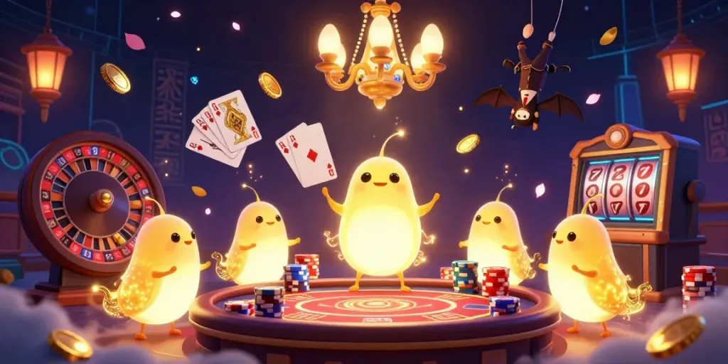Experience the thrills of vb88 in a lively casino scene featuring glowworms and a bat dealer.