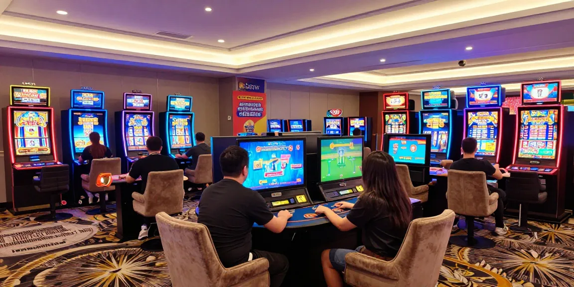 Dynamic scene of players enjoying XXX8 gaming with colorful displays and promotions