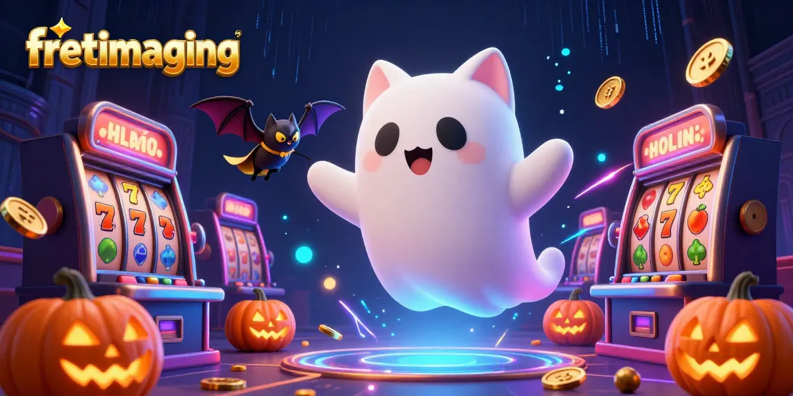 Engage in exciting gambling activities at fretimaging, featuring a ghost cat and vibrant casino elements.