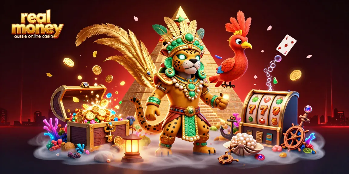 Engage in the vibrant world of real money aussie online casinos with a dynamic 3D casino scene.