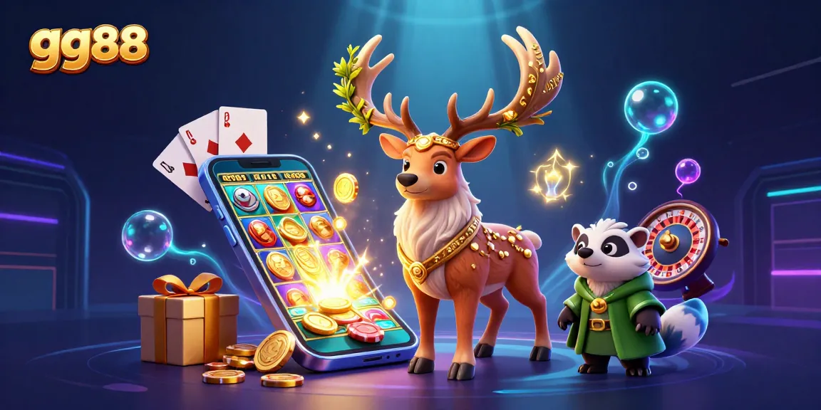 Engage with gg88 in a vibrant and dynamic 3D casino illustration showcasing exciting games and characters.