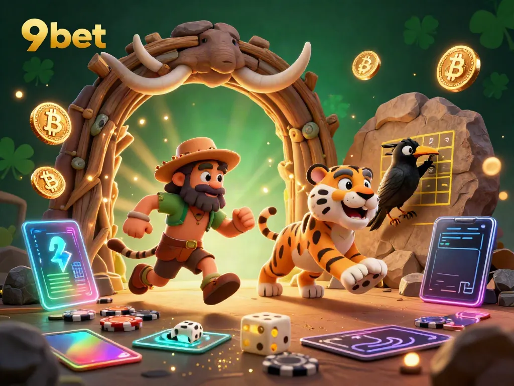 Engage in exciting casino action at 9bet with a playful caveman and sabertooth tiger duo.
