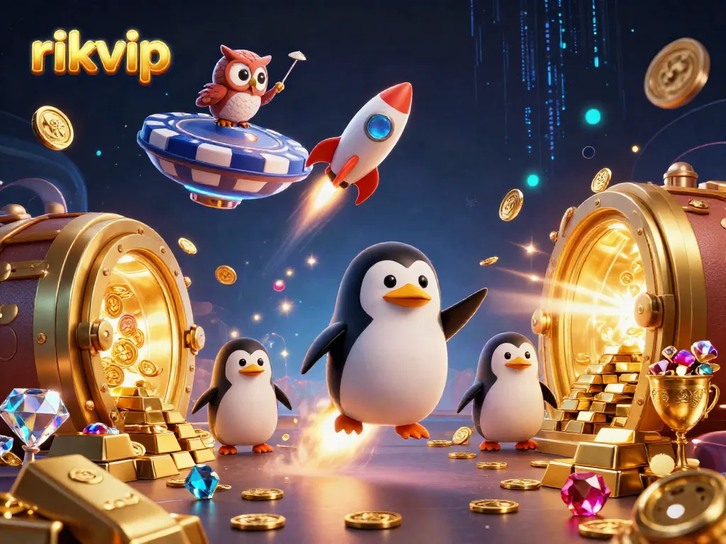 Engage in thrilling gameplay at rikvip with a vibrant 3D illustration featuring casino elements.