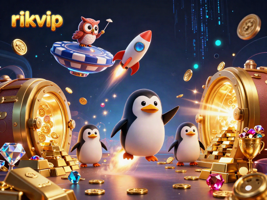 Engage in thrilling gameplay at rikvip with a vibrant 3D illustration featuring casino elements.
