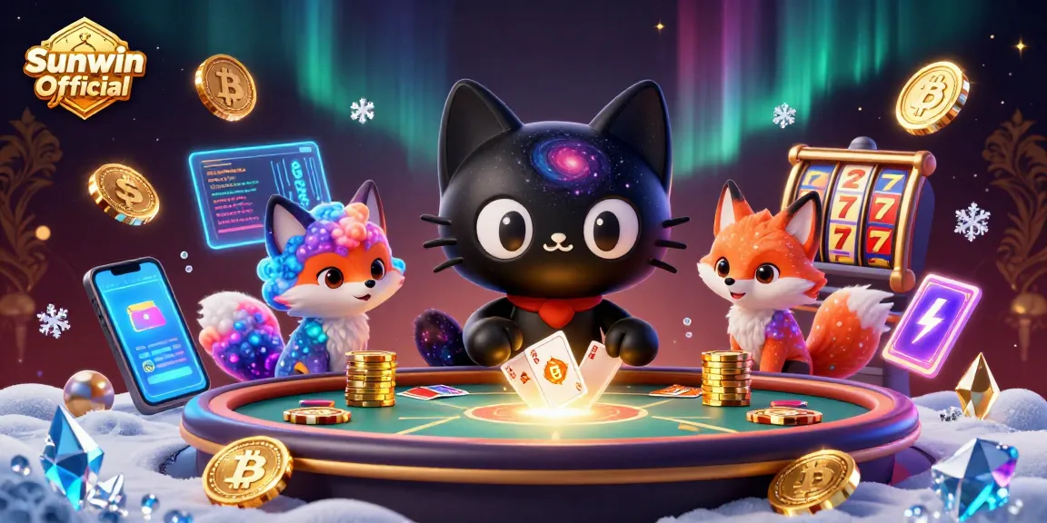 Win big at Sunwin Official casino with cosmic black hole cat in vibrant gaming scene.