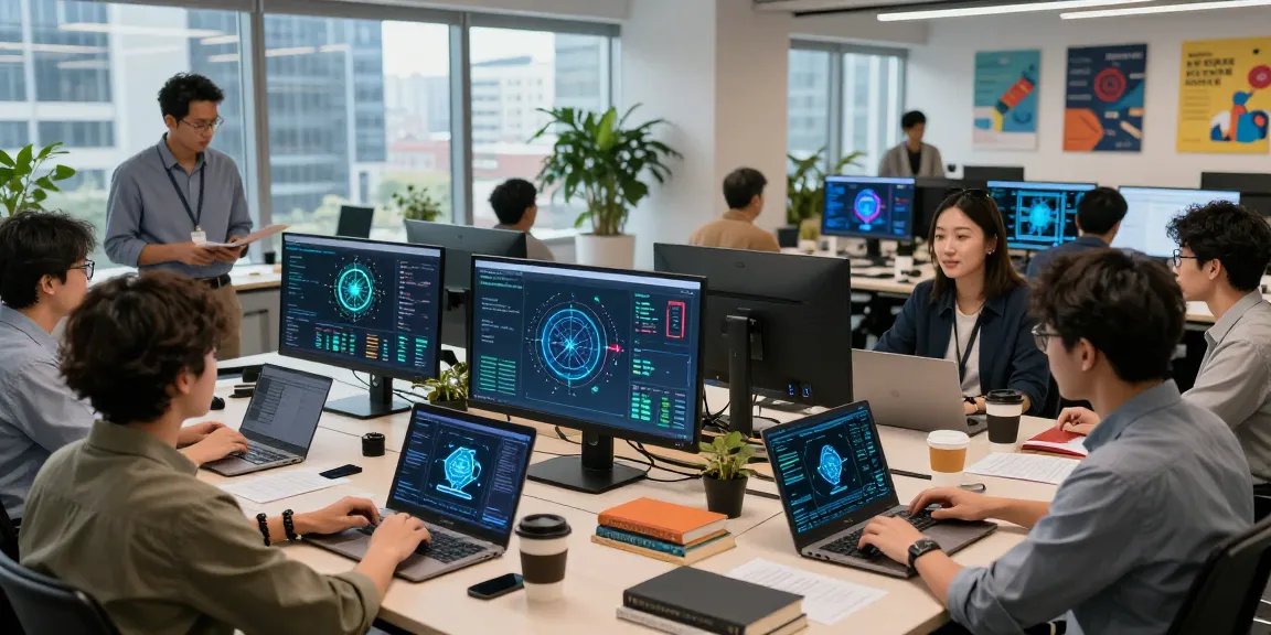 快连 professionals analyzing global network performance in a modern tech hub atmosphere.