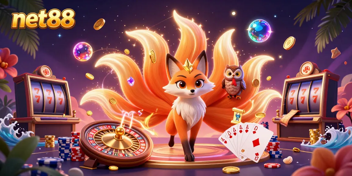 Experience net88's thrilling online gaming world with vibrant characters and dynamic casino elements.