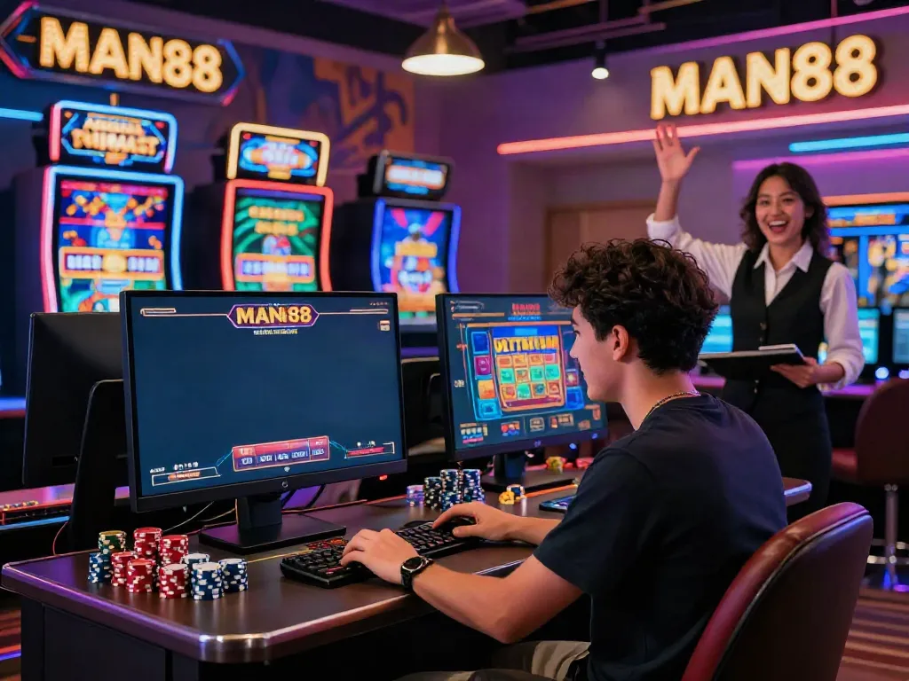 Engaging gaming scene featuring MAN88's online casino interface, showcasing live dealer interaction.